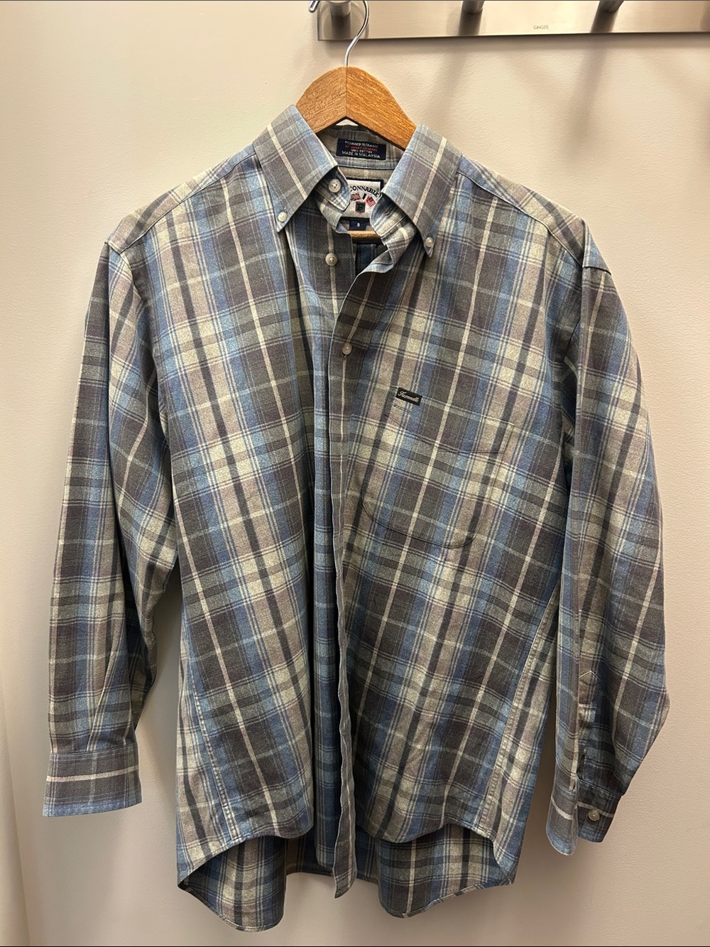 Faconnable Men's Blue and Gray Plaid Button-Down Shirt